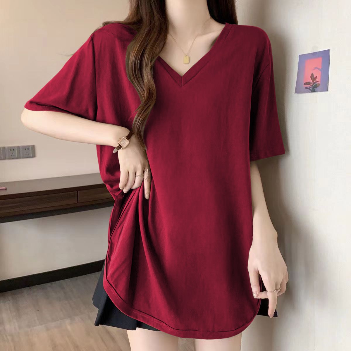 Blouse Off Shoulder - Slimming V-Neck Short Sleeve T-Shirt for