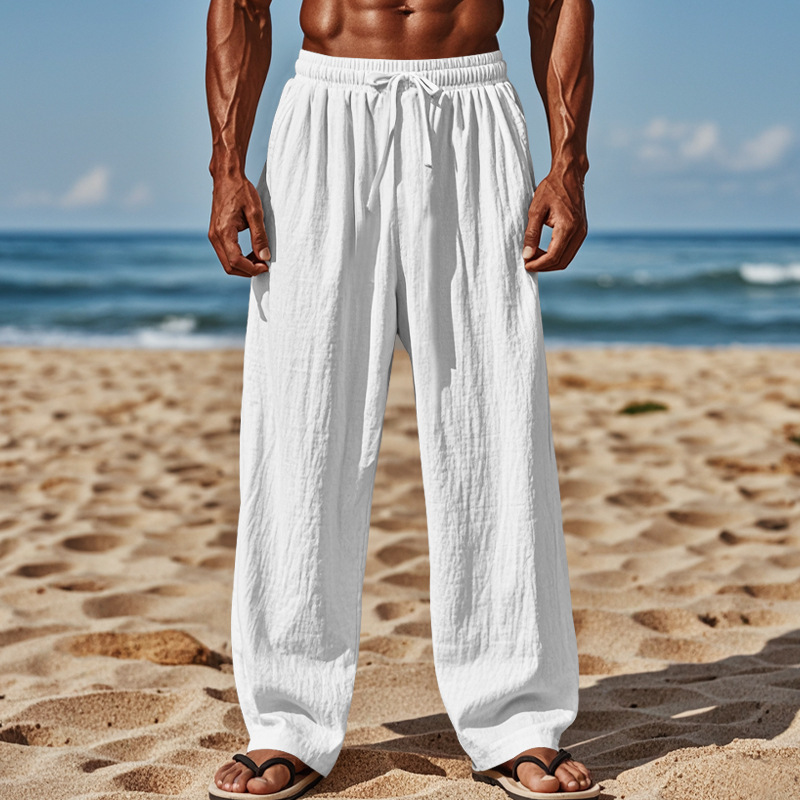 Linen Pant Wide - Men's Linen Long Pants, Breathable Sweat-Absorbing