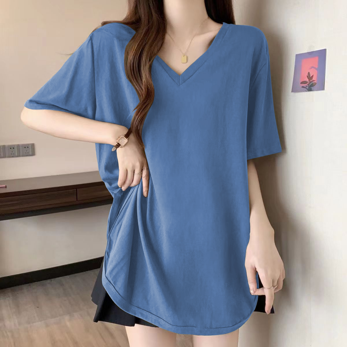 Slimming V-Neck Short Sleeve T - Blouse Off Shoulder ulasan dan harga