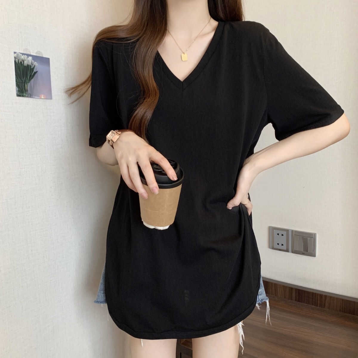 Slimming V-Neck Short Sleeve T - Blouse Off Shoulder ulasan dan harga